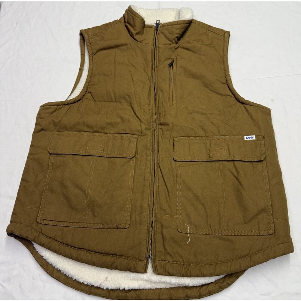 Lee Work Wear Men’s Sherpa Lined Vest Cotton Duck Canvas Vest L Full Zip Pockets